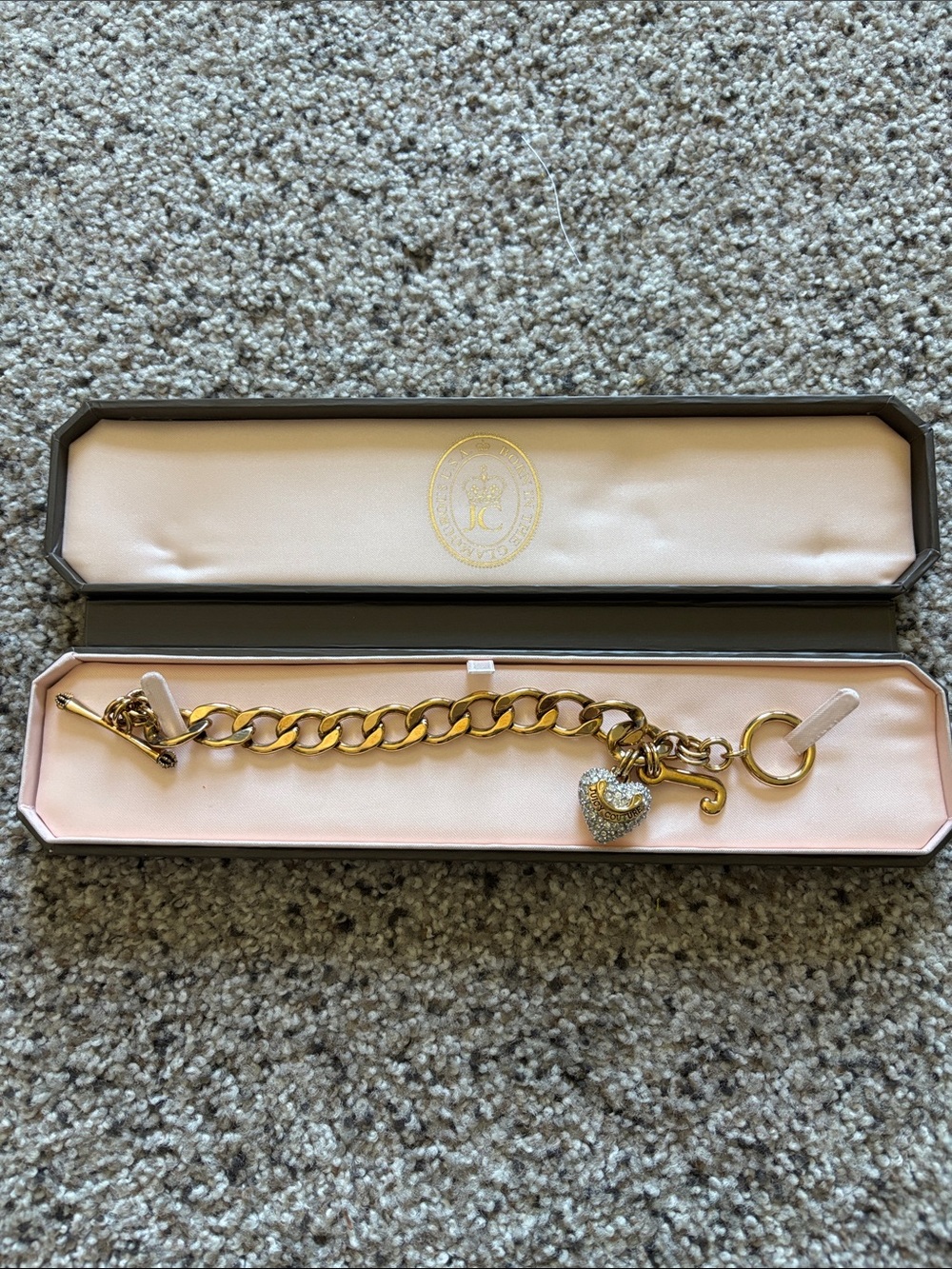 Juicy Couture Gold Chain Link Bracelet with Crystal Heart Charm
